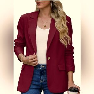 NWOT Lapel Blazer One Button Two Pockets Business Casual in Red Wine, Sz Llarge